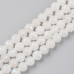 Brins de perles de pierre de lune blanche naturelle galvanisées, ronde, 8mm, Trou: 1mm, environ 45 pcs / brin, 14.57 pouce (37 cm)