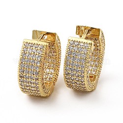 Clear Cubic Zirconia Hinged Hoop Earrings, Rack Plating Brass Jewelry for Women, Real 18K Gold Plated, 17x7mm, Pin: 0.8mm