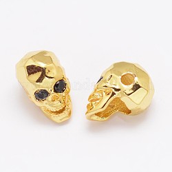 Perle ecologiche in ottone micro pavé di zirconi, teschio,  piombo & nichel & cadmio libero, vero placcato oro 18k, 13x8x9.5mm, Foro: 2 mm