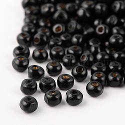 Des perles en bois naturel, couleurs vives, ronde, teinte, noir, 6x5mm, Trou: 2mm, environ 13916 pcs/994 g