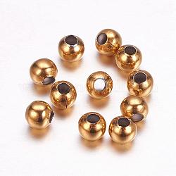 Ion Plating(IP) 304 Stainless Steel Beads, Round, Real 18K Gold Plated, 5x4.5mm, Hole: 2mm