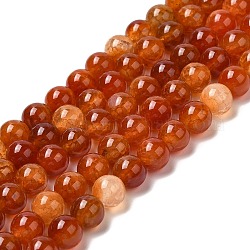 Chapelets de perles en agate craquelée naturelle, ronde, Grade a, teints et chauffée, orange, 8mm, Trou: 1mm, Environ 47 pcs/chapelet, 15 pouce