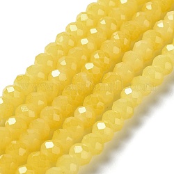 Backlackierte Perlenstränge aus imitiertem Jadeglas, facettierte Rondelle, Gelb, 8x6 mm, Bohrung: 1 mm, ca. 65~68 Stk. / Strang, 15.75'' (40~41 cm)