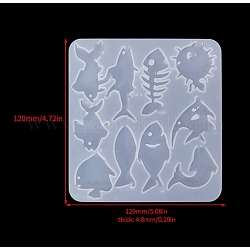 DIY Food Grade Silicone Pendant Molds, Decoration Making, Resin Casting Molds, For UV Resin, Epoxy Resin Jewelry Making, White, Fish, 120x129x4.8mm