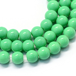 Chapelets de perles rondes en verre peint de cuisson, vert printemps moyen, 8.5~9mm, Trou: 1.5mm, Environ 105 pcs/chapelet, 31.8 pouce