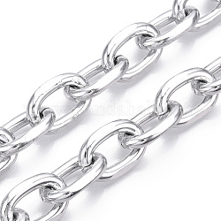 Facettierte Kabelkette aus Aluminium, ovale Gliederketten im Diamantschliff, ungeschweißte, Silber, 21x12.5x3.5 mm