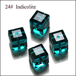 Abalorios de cristal austriaco de imitación, aaa grado, facetados, cubo, cian oscuro, 5~5.5x5~5.5x5~5.5 mm (tamaño dentro del rango de error de 0.5~1 mm), agujero: 0.7~0.9 mm