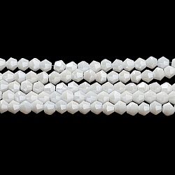 Hebras de cuentas de vidrio electrochapado de color sólido opaco, lustre de la perla chapado, facetados, bicono, blanco, 4x4mm, agujero: 0.8 mm, aproximamente 87~98 pcs / cadena, 12.76~14.61 pulgada (32.4~37.1 cm)