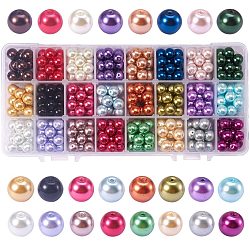 Perles rondes en verre teinté écologique, couleur mixte, 10mm, Trou: 1mm, environ 15pcs / compartiment, 360 pcs / boîte