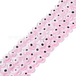 Handmade bösen Blick lampwork flache runde Perle Stränge, rosa, 8x3.2 mm, Bohrung: 1 mm, ca. 49 Stk. / Strang, 14.56 Zoll