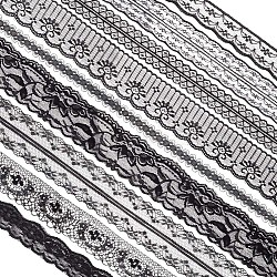 Gorgecraft 9 styles bordure en dentelle de polyester, motif de fleur, noir, 1/2~2 pouce (14~52 mm)