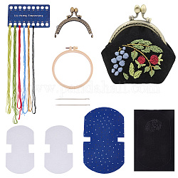 PandaHall PH Coin Purse Making Kit, Flower Pattern Kiss Clasp Lock Embroidery Pouch Embroidery Hoop with Felt Cloth Purse Frame Threads DIY Bag Clutch Material Supplies for Beginners Starters