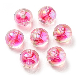 Placage uv perles acryliques irisées arc-en-ciel, perle bicolore en perle, fruit, rose foncé, 16x15.5x16.5mm, Trou: 3.5mm
