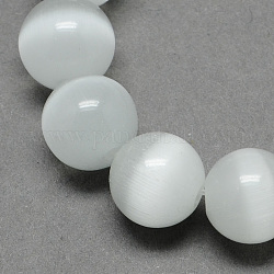 Chapelets de perles d'œil de chat, ronde, gris clair, 6mm, Trou: 1mm, Environ 66 pcs/chapelet, 14 pouce