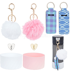 BENECREAT DIY Cup Bottle Accessory Kits, Including Pom Pom Ball & Polyester Pendant Keychain, Zinc Alloy Cell Phone Heart Holder Stand, Silicone Cup Bottom Sleeve Covers, Mixed Color, 8Pcs/bag