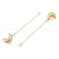 Abalorios de latón, con cadena y anillas, sin níquel, luna, real 18k chapado en oro, 62.5mm