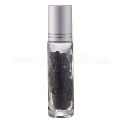 Botellas de bola de rodillo de cuentas de viruta de obsidiana natural, botellas de aceite esencial recargables de vidrio, 86x19mm, 10 PC / sistema