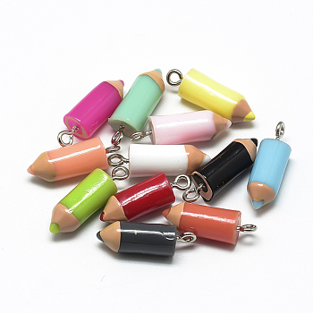 Harzanhänger, für diy Schmuck machen, mit  eisernem Zubehör, kantille, für DIY Schmuckherstellung und Basteln, Buntstift, Mischfarbe, 23~25x7.5 mm, Bohrung: 1.8 mm