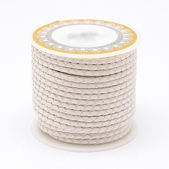 Geflochtene Rindslederband, Lederseilschnur für Armbänder, weiß, 4 mm, ca. 5.46 Yard (5m)/Rolle
