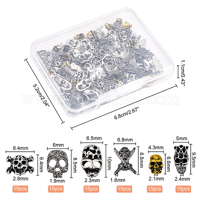90 Stück 6 Stil Legierung Totenkopf Cabochons&nbsp;MRMJ-OC0002-78-1