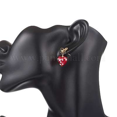 Серьги-гвоздики в форме сердца с бантом из сплава лэмпворк EJEW-JE06793-1