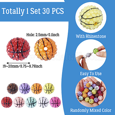 30 шт. бусины из смоляных страз на спортивную тематику RESI-TA0003-96C-1