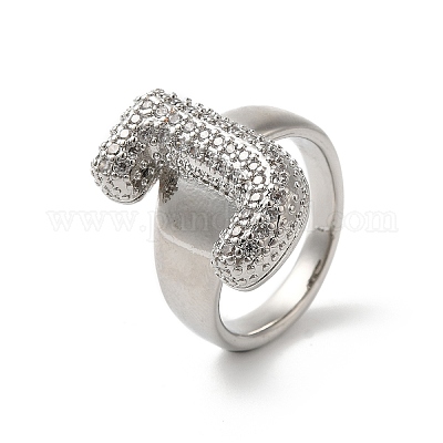 Открытое кольцо-манжета из латуни с надписью микро паве для женщин с прозрачным кубическим цирконием RJEW-N046-03J-P-1