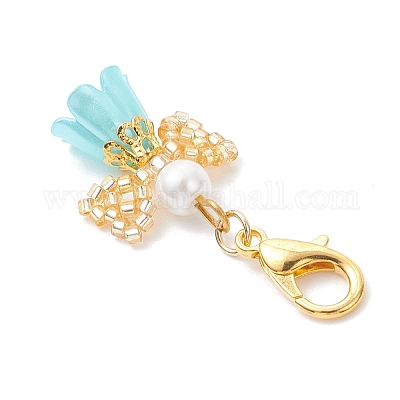 Подвесные украшения в виде ангелов из стеклянных семян и акрила HJEW-MZ00391-1