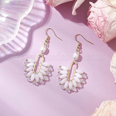 Латунные серьги с натуральным культивированным пресноводным жемчугом EJEW-TA00618-1