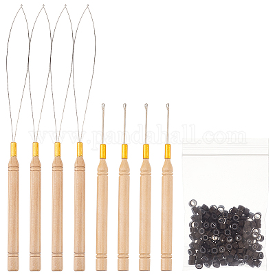 Wholesale FINGERINSPIRE 8PCS Hair Extension Loop Needle Threader with  200PCS Aluminium Micro Rings 