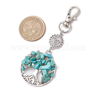 Синтетические бирюзовые бусины и украшения из сплава в виде дерева жизни HJEW-JM03128-03-1