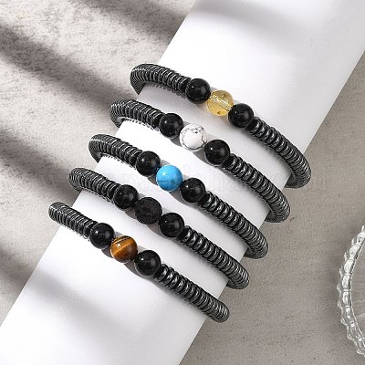 Женские браслеты из натуральных и синтетических бусин смешанного драгоценного камня BJEW-JB12843-1