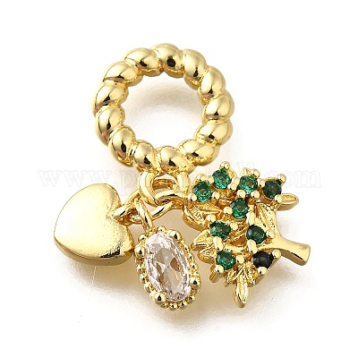Европейские подвески с зелеными и прозрачными кубическими цирконами из латуни KK-Q066-02G-1
