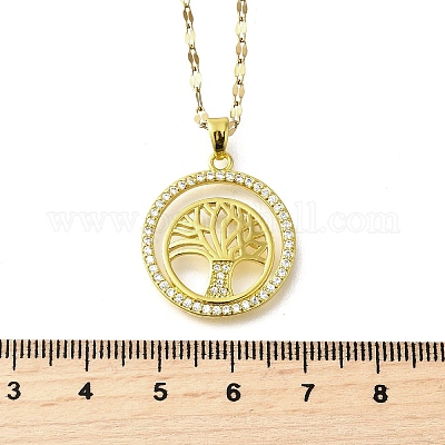 Подвески из латуни с микропаве из прозрачного кубического циркония в виде дерева жизни NJEW-H066-01E-G-1