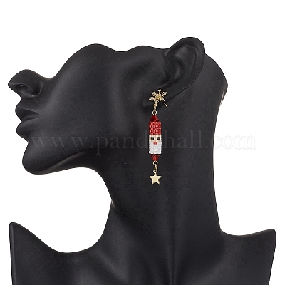 Серьги-гвоздики с подвесками из латуни с прозрачным кубическим цирконием на рождественскую тематику EJEW-MZ00552-01-1