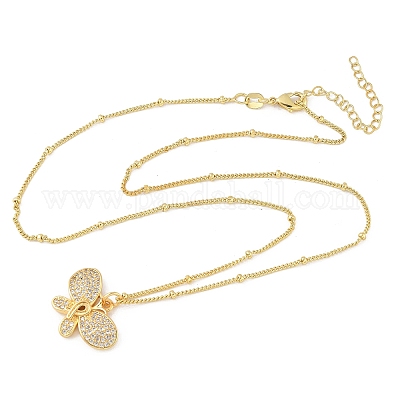 Ожерелья с подвесками из латуни с прозрачным кубическим цирконием NJEW-D306-01G-A-1