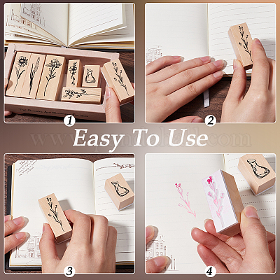 Наборы деревянных резиновых штампов с цветами DIY-WH20013-69A-1