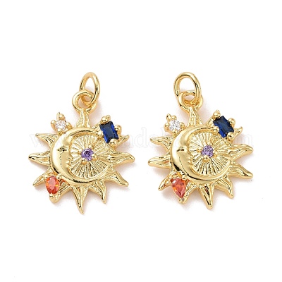 Подвески солнце с луной из латуни микро паве красочные фианиты KK-G406-37G-1