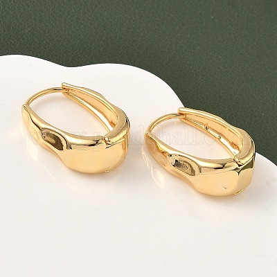 Латунные овальные серьги-кольца EJEW-D337-13G-1