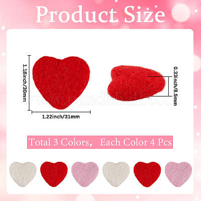12 шт. 3-х цветное шерстяное украшение для валяния в форме сердца DIY-SC0030-15-1