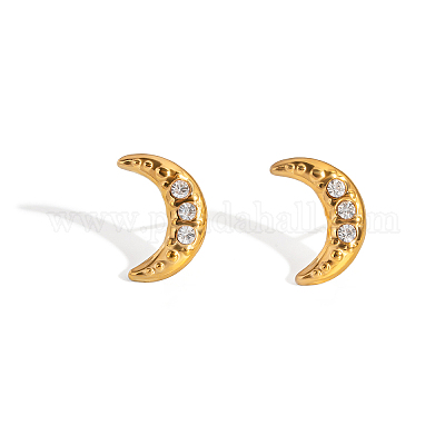 Серьги-гвоздики из нержавеющей стали с микропаве из кубических цирконий в форме луны для женщин LI0948-3-1