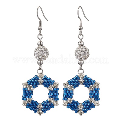 Стеклянные шестиугольные серьги-подвески EJEW-MZ00305-1