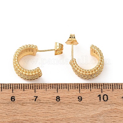 Серьги-гвоздики в форме буквы С с микропаве из прозрачного кубического циркония из латуни EJEW-B153-16G-1