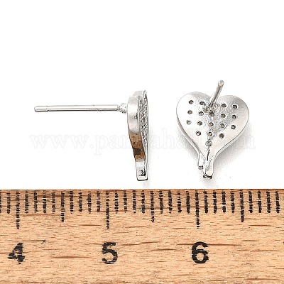 Сердце из латуни микро проложить кубического циркония шпильки уха EJEW-D304-35G-1