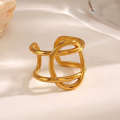 Открытые полые овальные манжетные кольца из нержавеющей стали 304 RJEW-M072-03G-1