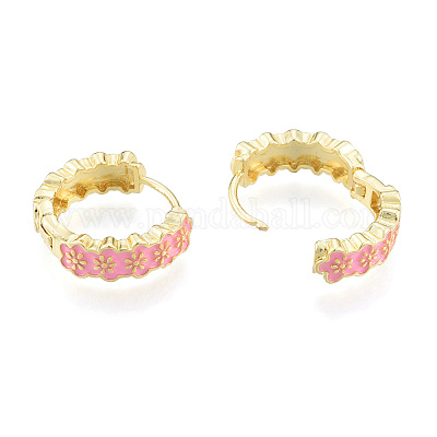 Серьги-кольца с эмалированными цветами сливы EJEW-N011-107-1