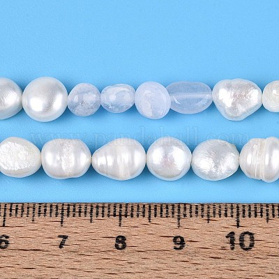 Натуральные голубые кружевные агатовые самородки и нити бусин из натурального культивированного пресноводного жемчуга PEAR-N023-01A-04-1