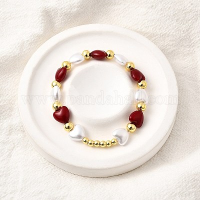 День святого Валентина абс искусственный жемчуг бусины эластичные браслеты для женщин BJEW-D317-08C-G-1