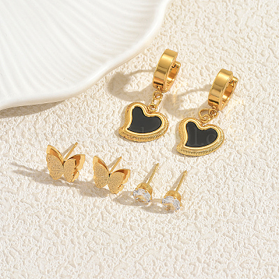 3 пара серег-ракушек из нержавеющей стали с бабочками PZ8874-1