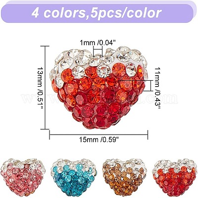 20шт 4 цвета бусины из полимерной глины со стразами RB-AR0003-17-1